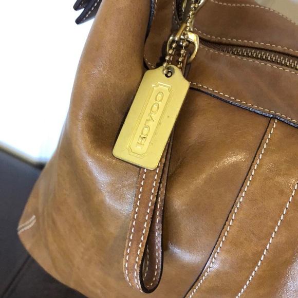 COACH Bleeker Legacy Signature Saddle Brown Leather Slim Duffle Crossbody Bag - Picture 4 of 15